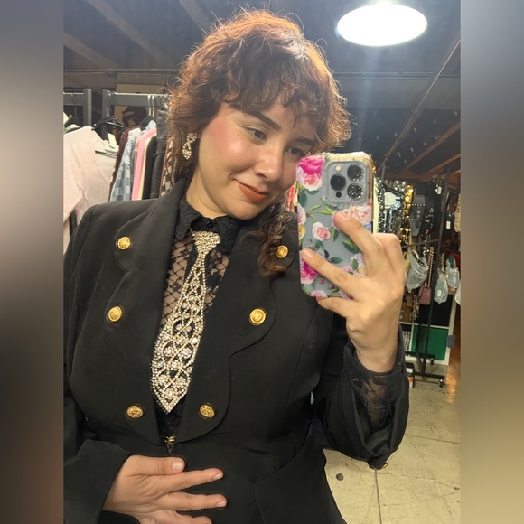 🟠201B. Scalloped Blazer Suit Set - Black - Picture 9 of 10